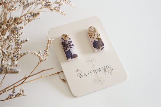 Pressed Florals Pink - Small Drop Studs